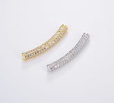 18K Gold Filled Curve Tube Bead, CZ Micro Pave Long Curve Tube for Bracelet Necklace, Cubic Zirconia Separator Tube, Tube Beads, BD600